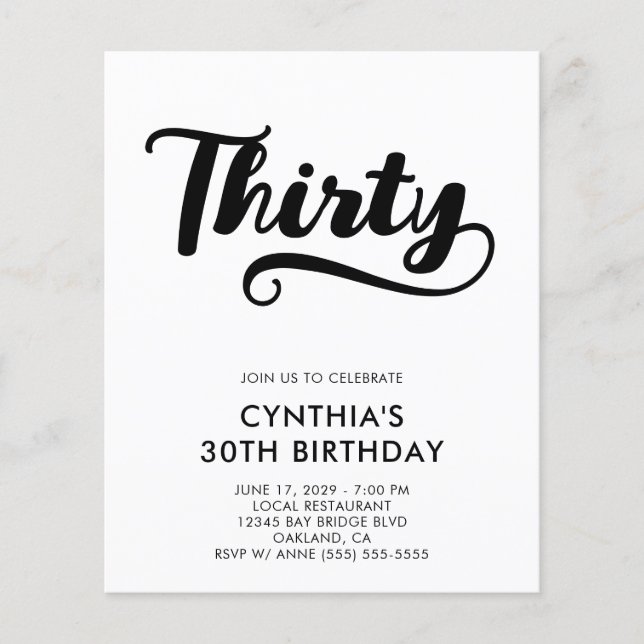 Budget Retro Swash Bold Script 30. Geburtstag Flyer (Vorne)