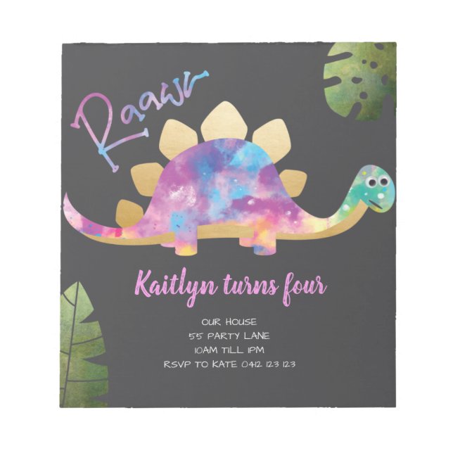 Budget Roar Niedlich Abstrakt Pink Dinosaurier Ein Notizblock (Vorderseite)