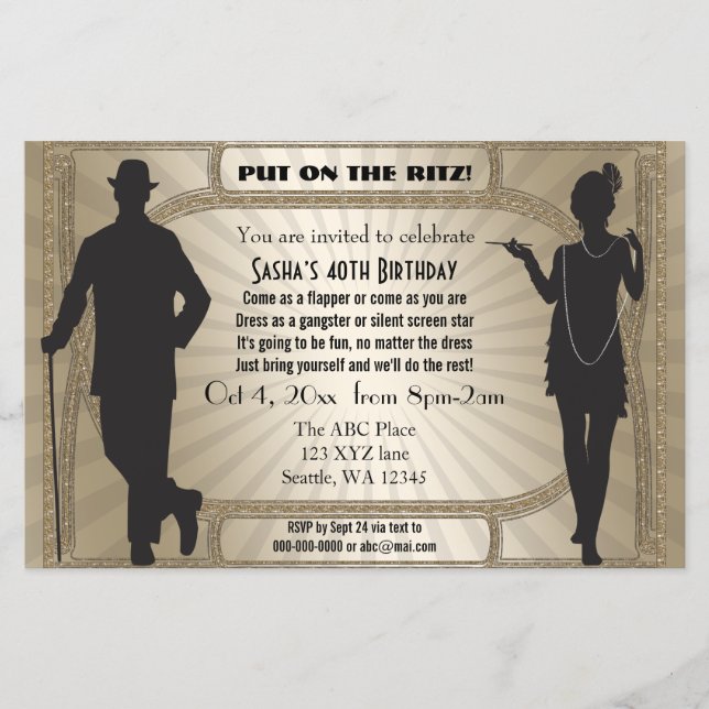 Budget Roaring 20 flapper Girl Gangster Einladung (Vorderseite)