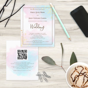 Budget Rosa Aquamarine Wasserfarbe QR-Code Hochzei