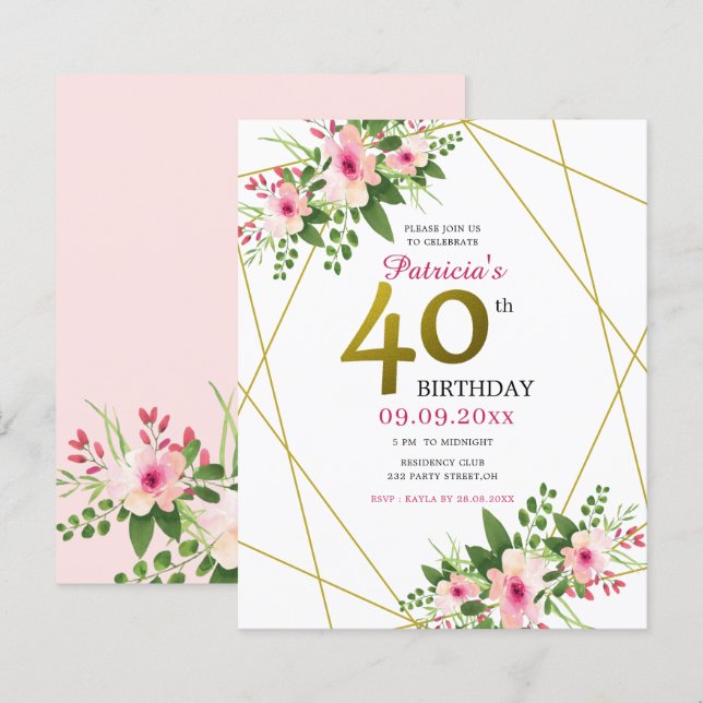 Budget Rosa Bläsergolden Glitzer 40. Geburtstag (Vorne/Hinten)