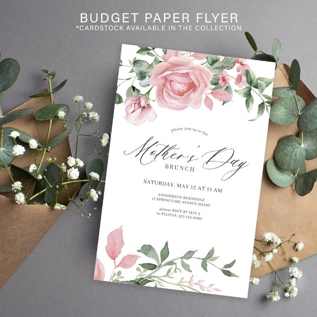 Budget Rosa Blume Mütter Tag Brunch Einladung Flyer (Von Creator hochgeladen)