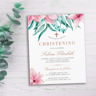 Budget rosa Blumen elegant Tauf Einladung