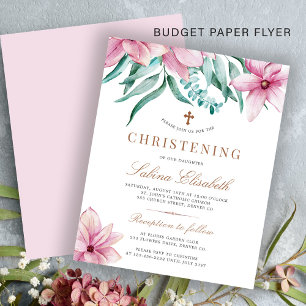 Budget rosa Blumen elegant Tauf Einladung Flyer