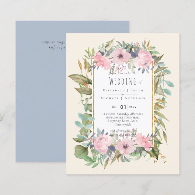 BUDGET Rosa Blush Blumengarten Hochzeit (Vorne/Hinten)