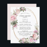 Budget Rosa Blütensüß 16 Party Einladungen<br><div class="desc">Schöne und elegante 16 . Geburtstag Party Einladung. Rose in Rosa sind in weißen Hydrangea-Blume und im Grünen eingebettet. Zusammen schmücken sie einen eleganten ovalen Goldrahmen. Der Text ist eine Kombination aus aufrechten und kursiven Schriftart. Einfach anzupassen. Sie können den Schriftart, die Größe und Farbe des Schriftartes sowie die Farbe...</div>