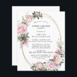 Budget Rosa Blütensüß 16 Party Einladungen<br><div class="desc">Schöne und elegante 16 . Geburtstag Party Einladung. Rose in Rosa sind in weißen Hydrangea-Blume und im Grünen eingebettet. Zusammen schmücken sie einen eleganten ovalen Goldrahmen. Der Text ist eine Kombination aus aufrechten und kursiven Schriftart. Einfach anzupassen. Sie können den Schriftart, die Größe und Farbe des Schriftartes sowie die Farbe...</div>