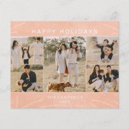 Budget Rosa Botanische 5 Foto Collage Holiday Card