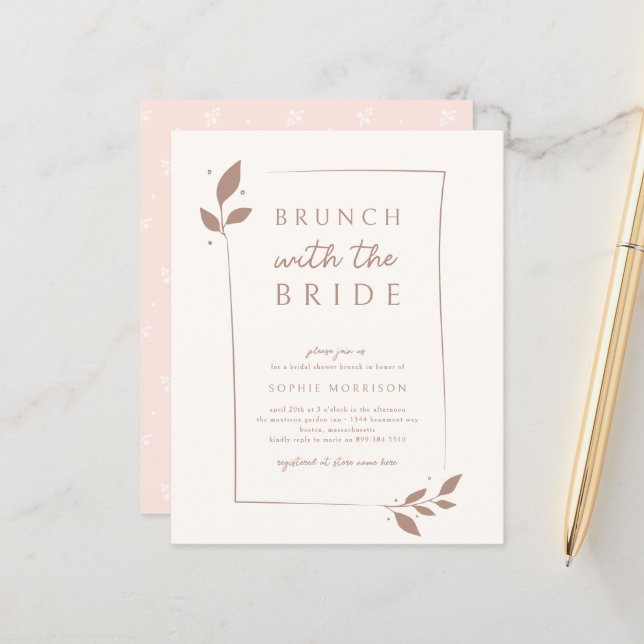Budget Rosa Botanisches Brunch Brautparty (Vorderseite/Rückseite Beispiel)