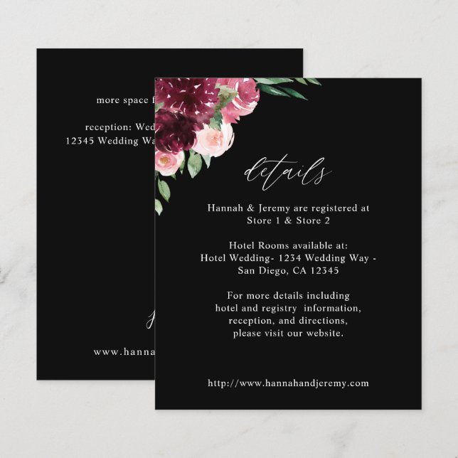 Budget Rosa & Burgund Floral 7 Details - Schwarz (Vorne/Hinten)