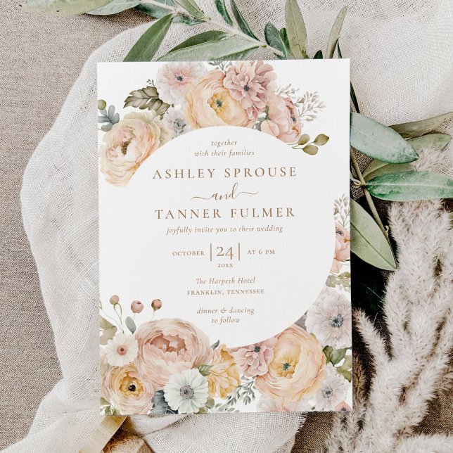 Budget Rosa Elegant Botanische Hochzeit mit Flora Einladung (Von Creator hochgeladen)