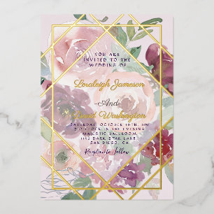 Budget Rosa floral und gold geometrisch  Folieneinladung