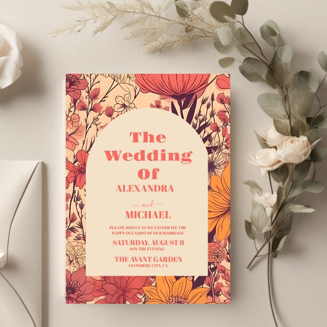 Budget Rosa Gelborange Wildblumen Hochzeit Flyer (Von Creator hochgeladen)