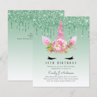 BUDGET Rosa Glitzer Einhorn Girls Birthday Einladu