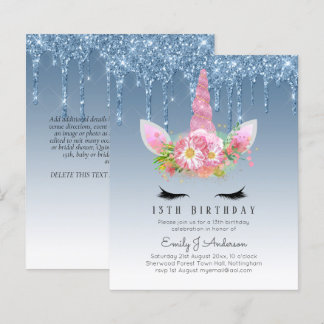 BUDGET Rosa Glitzer Einhorn Girls Birthday Einladu