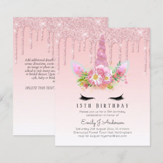 BUDGET Rosa Glitzer Einhorn Girls Birthday Einladu