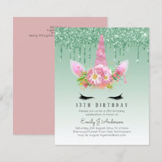 BUDGET Rosa Glitzer Einhorn Girls Birthday Einladu