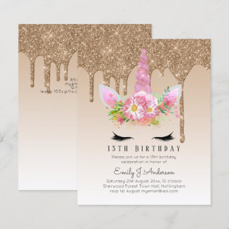 BUDGET Rosa Glitzer Einhorn Girls Birthday Einladu