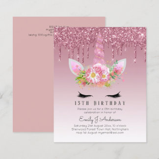 BUDGET Rosa Glitzer Einhorn Girls Birthday Einladu
