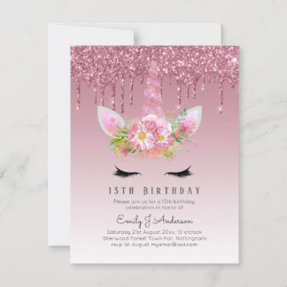 BUDGET Rosa Glitzer Einhorn Girls Birthday Einladu Einladung