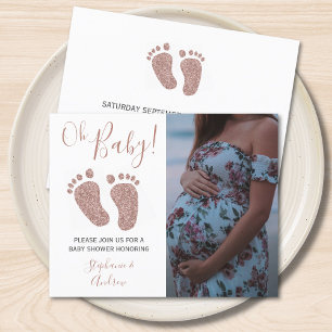 Budget Rosa Glitzer Feet Babydusche Einladung