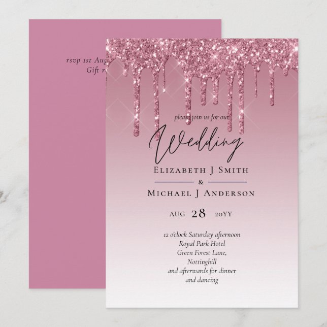 BUDGET Rosa Glitzer Hochzeitseinladungen (Vorne/Hinten)