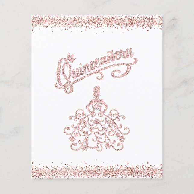 BUDGET Rosa Glitzer Kleid Quinceañera Einladung (Vorderseite)