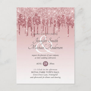 Budget Rosa Glitzer Rose Gold WEDING EINLADUNG Postkarte