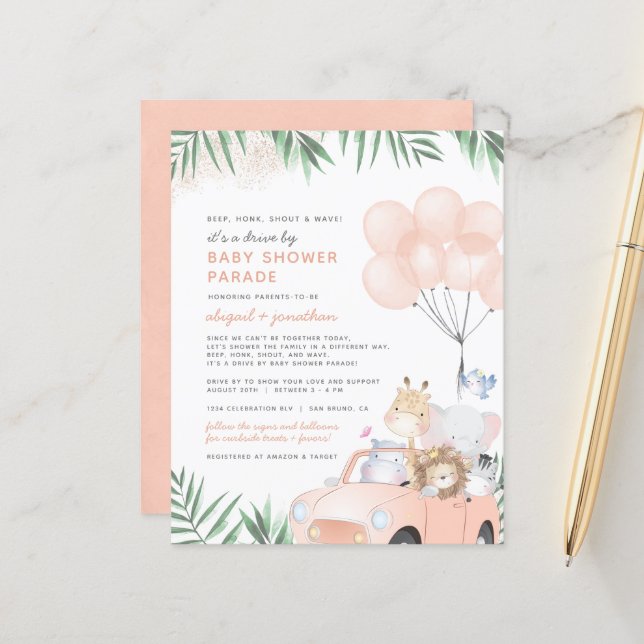 Budget Rosa Gold Safari Drive by Baby Dusche (Vorderseite/Rückseite Beispiel)