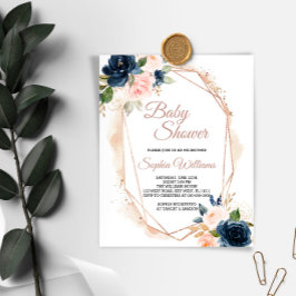 Budget Rosa, Navy & Gold Baby Dusche Einladung