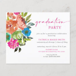 Budget Rosa Orange Bloral Graduation Party Einladu