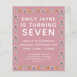 BUDGET Rosa Rainbows Geburtstagsparty Einladung