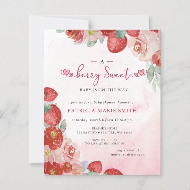 Budget Rosa Red Berry Sweet Baby Dusche Einladung (Vorderseite)