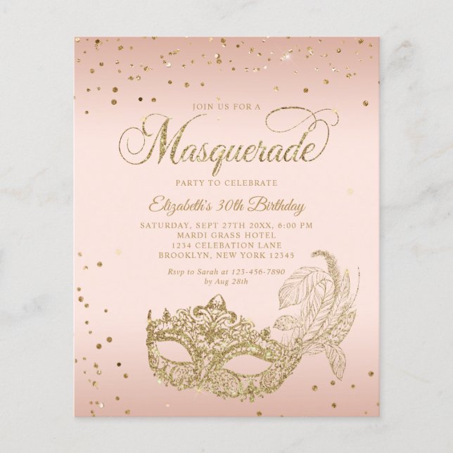 BUDGET Rosa Rosa Glitzer Masquera Geburtstag (Vorderseite)