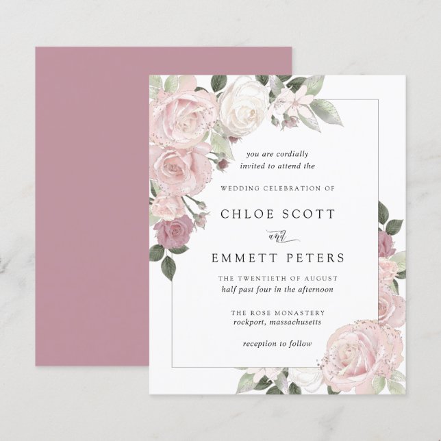 BUDGET Rosa Rose Blumenzwiebeleinladung (Vorne/Hinten)