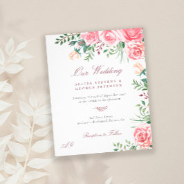 Budget Rosa Rosen elegante Hochzeitseinladung Flyer