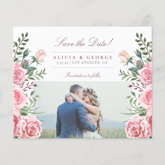 Budget rosa Rosen Foto Hochzeit speichern das Datu Flyer (Vorne)