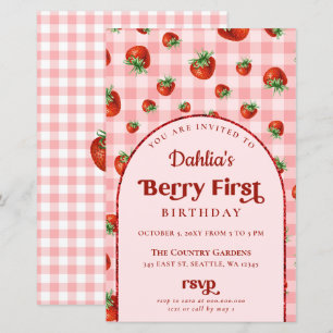 Budget Rosa Rote Erdbeere 1. Geburtstag Einladung
