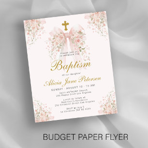 Budget rosa Schleife Blumen Mädchen Taufe Einladun Flyer