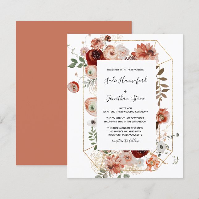 Budget Rosa Terracotta Blumenzwiebeleinladung (Vorne/Hinten)