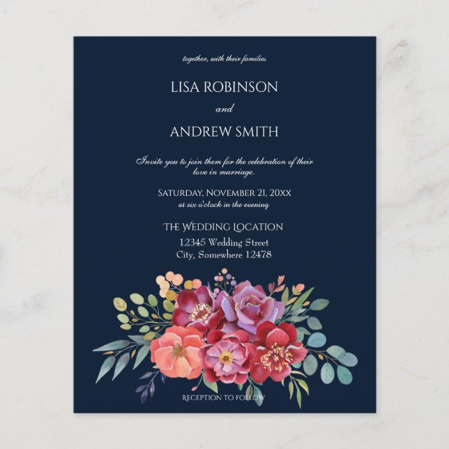 Budget Rosa tropische Florenflotte V2 Hochzeitssli Flyer (Vorne)