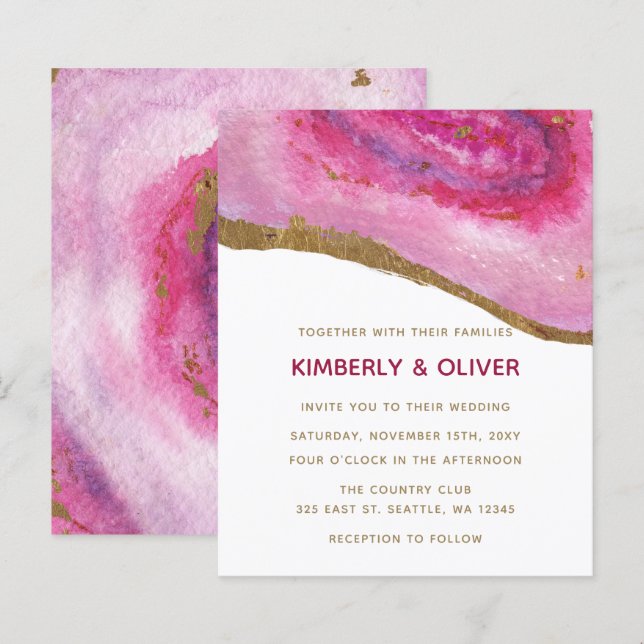 Budget Rosa und Gold Agate Hochzeitseinladung (Vorne/Hinten)