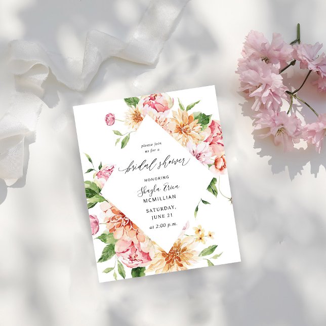 Budget Rosa und Pfirsichblüten und grünes Brautpar Flyer (Von Creator hochgeladen)