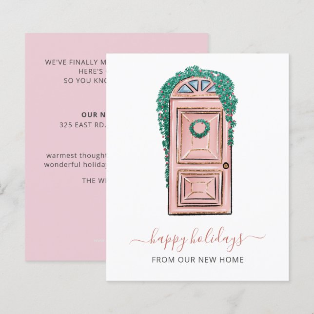 Budget Rosa Vordertür Weve Moved Holiday Card (Vorne/Hinten)