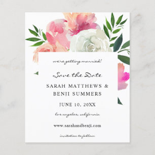 Budget Rosa & Weiß Graue Florale Save the Date V2 Flyer