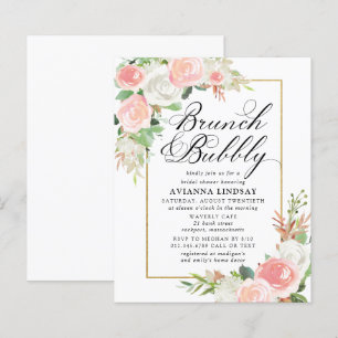 Budget Rosa Weißer Blumenbrunch Bubbly Einladung