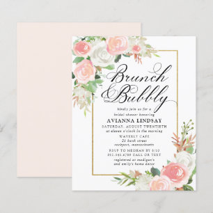 Budget Rosa Weißer Blumenbrunch Bubbly Einladung