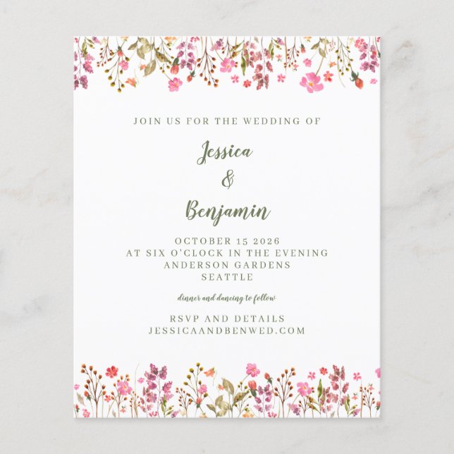 Budget Rosa Wildblumen Blumenstrauß Hochzeit (Vorderseite)