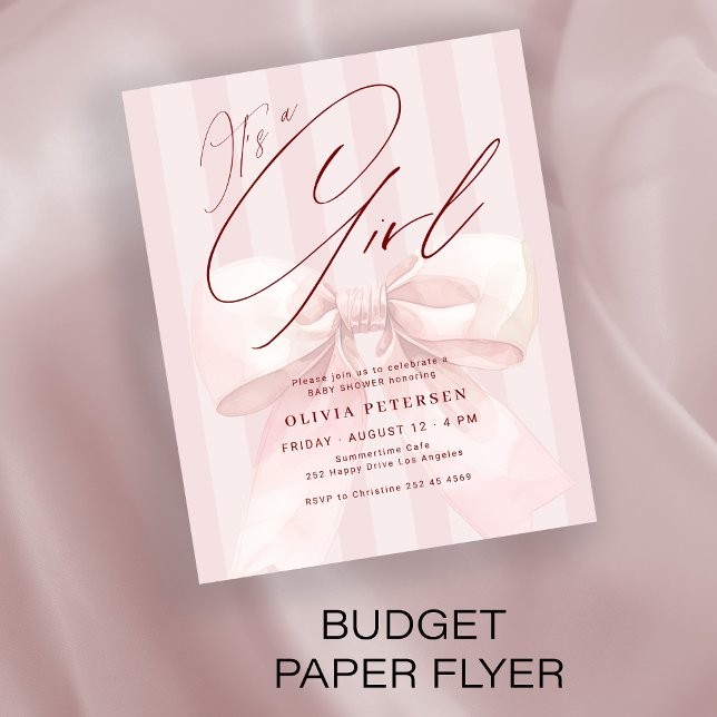 Budget-Rosabogen, es ist ein Mädchen, Babyshower-E Flyer (Von Creator hochgeladen)