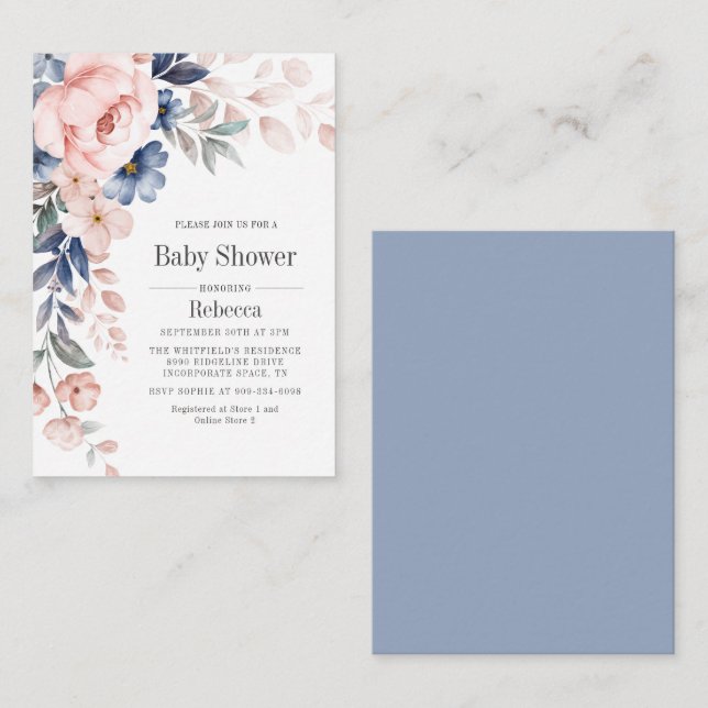Budget rose Baby shower végétal Invitation (Devant / Derrière)